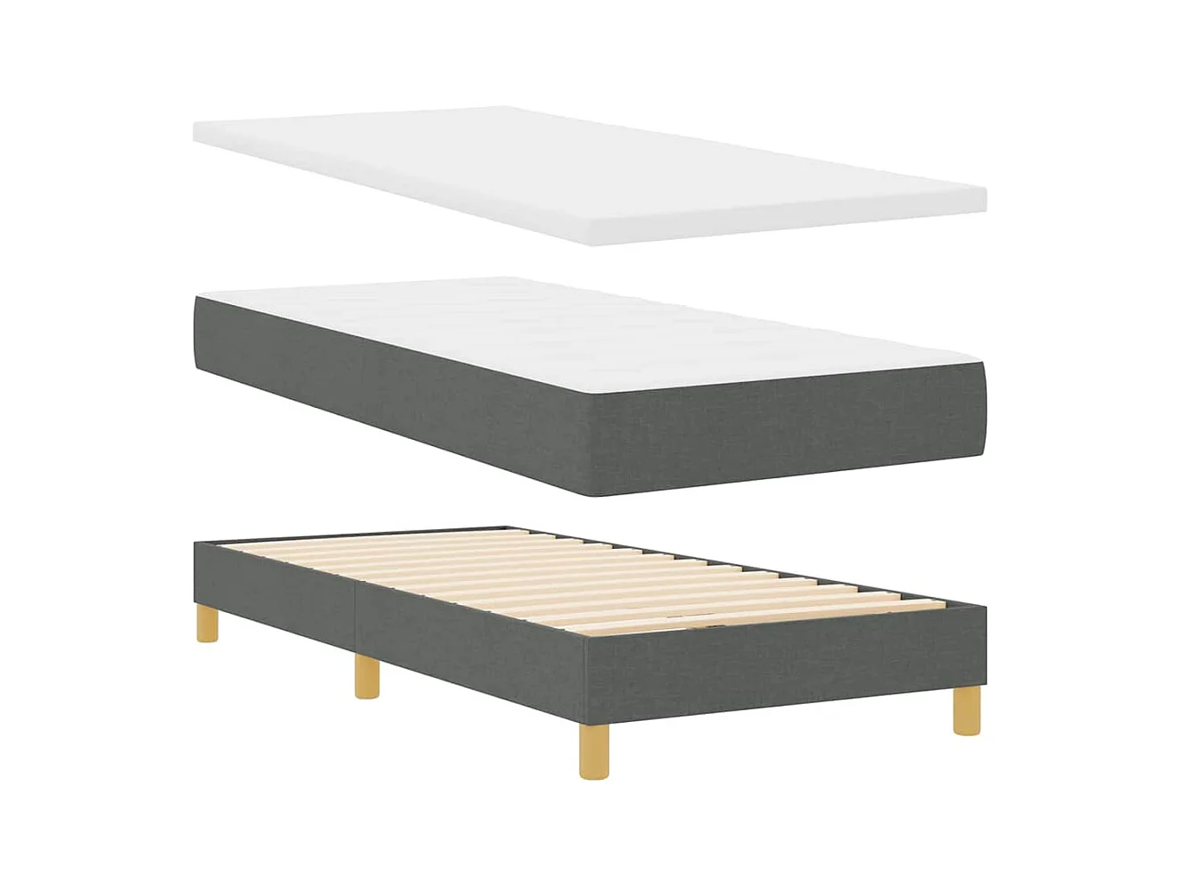 Lit simple-Lit adulte-Lit boxspring avec matelas Gris foncé 90 x 190 cm tissu