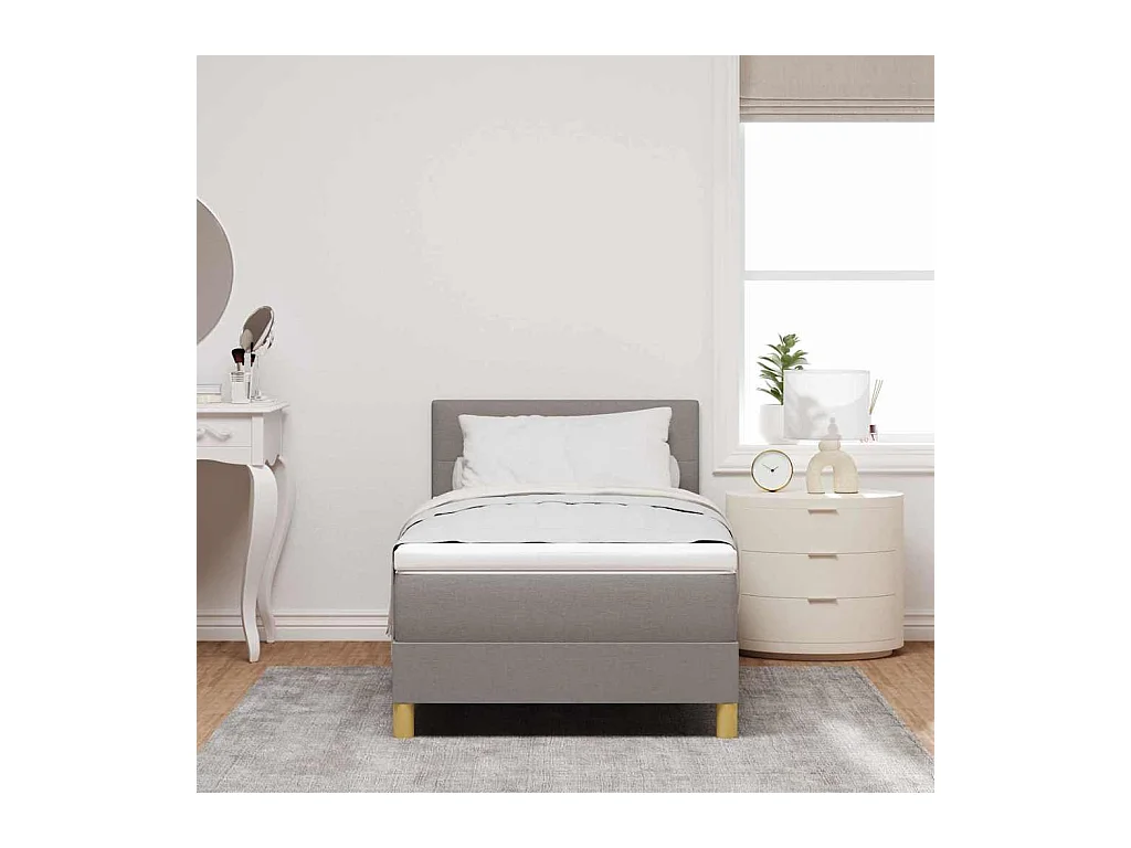 Lit simple-Lit adulte-Lit boxspring avec matelas avec matelas Taupe 90 x 190 cm tissu