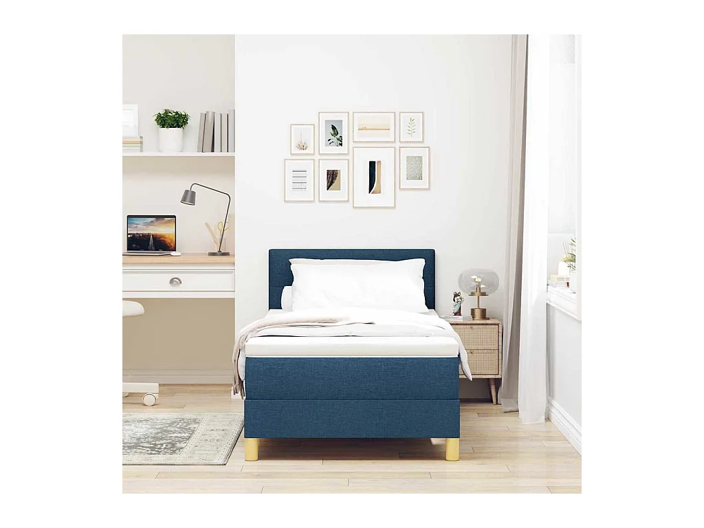 Lit simple-Lit boxspring avec matelas avec matelas Bleu 80 x 200 cm tissu