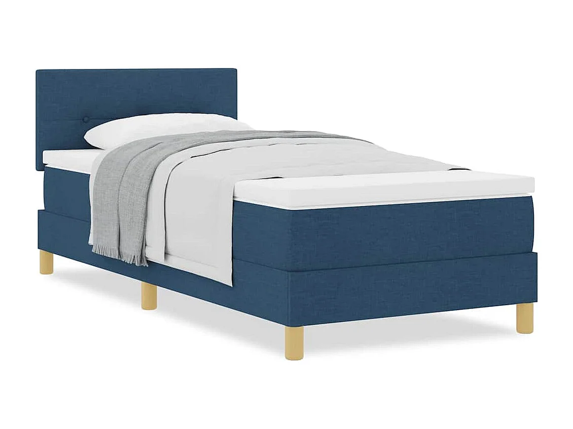 Cama de solteiro-Cama de adulto-Cama Box com colchão com cabeceira Azul 80 x 200cm tecido SHL310807