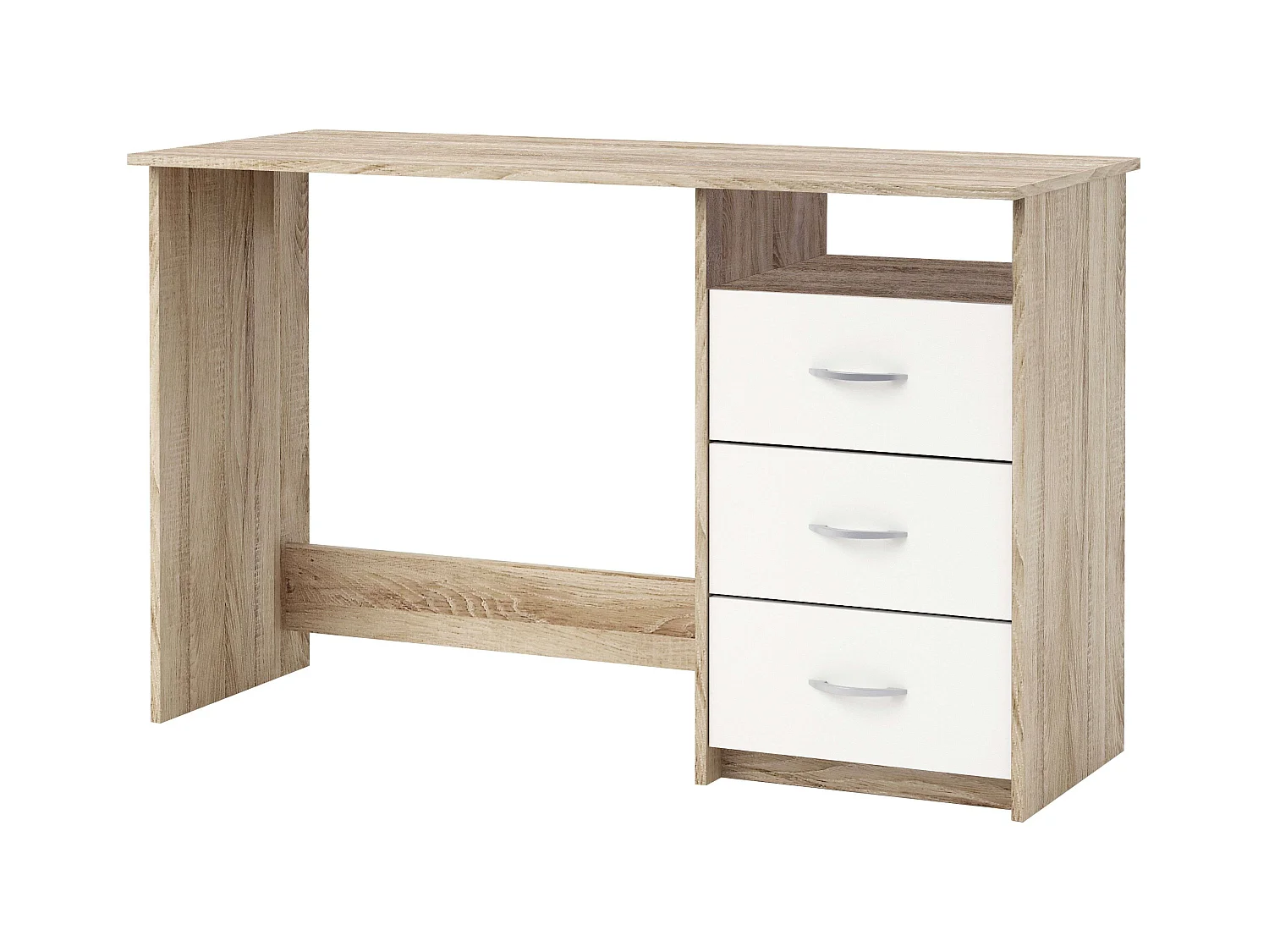 Bureau pour jeunes avec tiroirs et plateau creux en chêne/blanc 123 cm