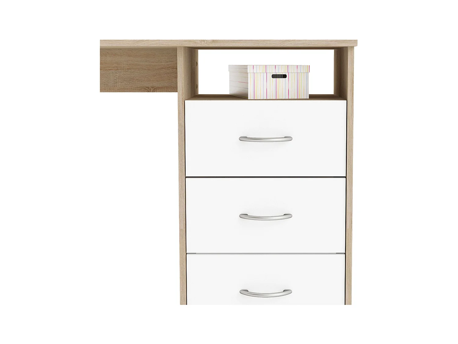 Bureau pour jeunes avec tiroirs et plateau creux en chêne/blanc 123 cm