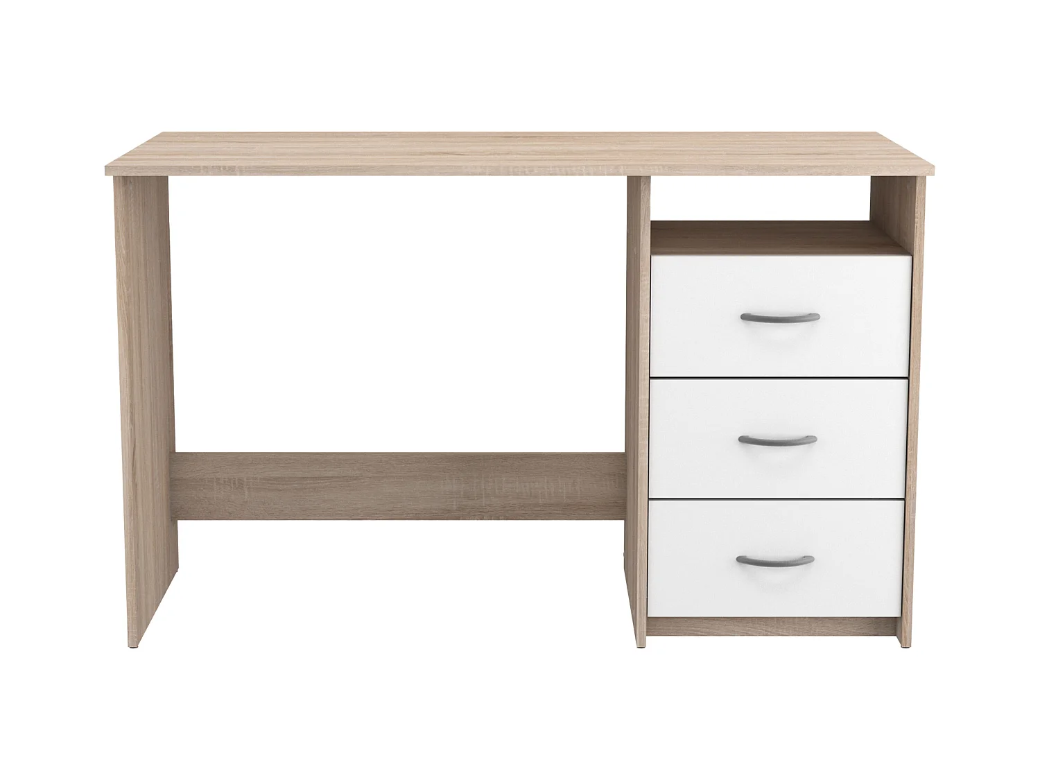 Bureau pour jeunes avec tiroirs et plateau creux en chêne/blanc 123 cm