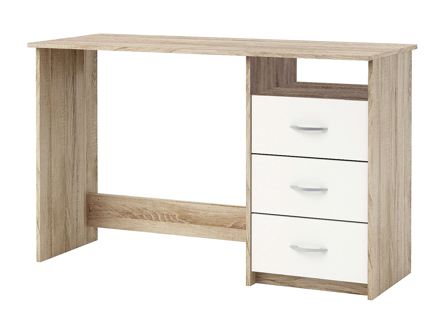 Bureau pour jeunes avec tiroirs et plateau creux en chêne/blanc 123 cm
