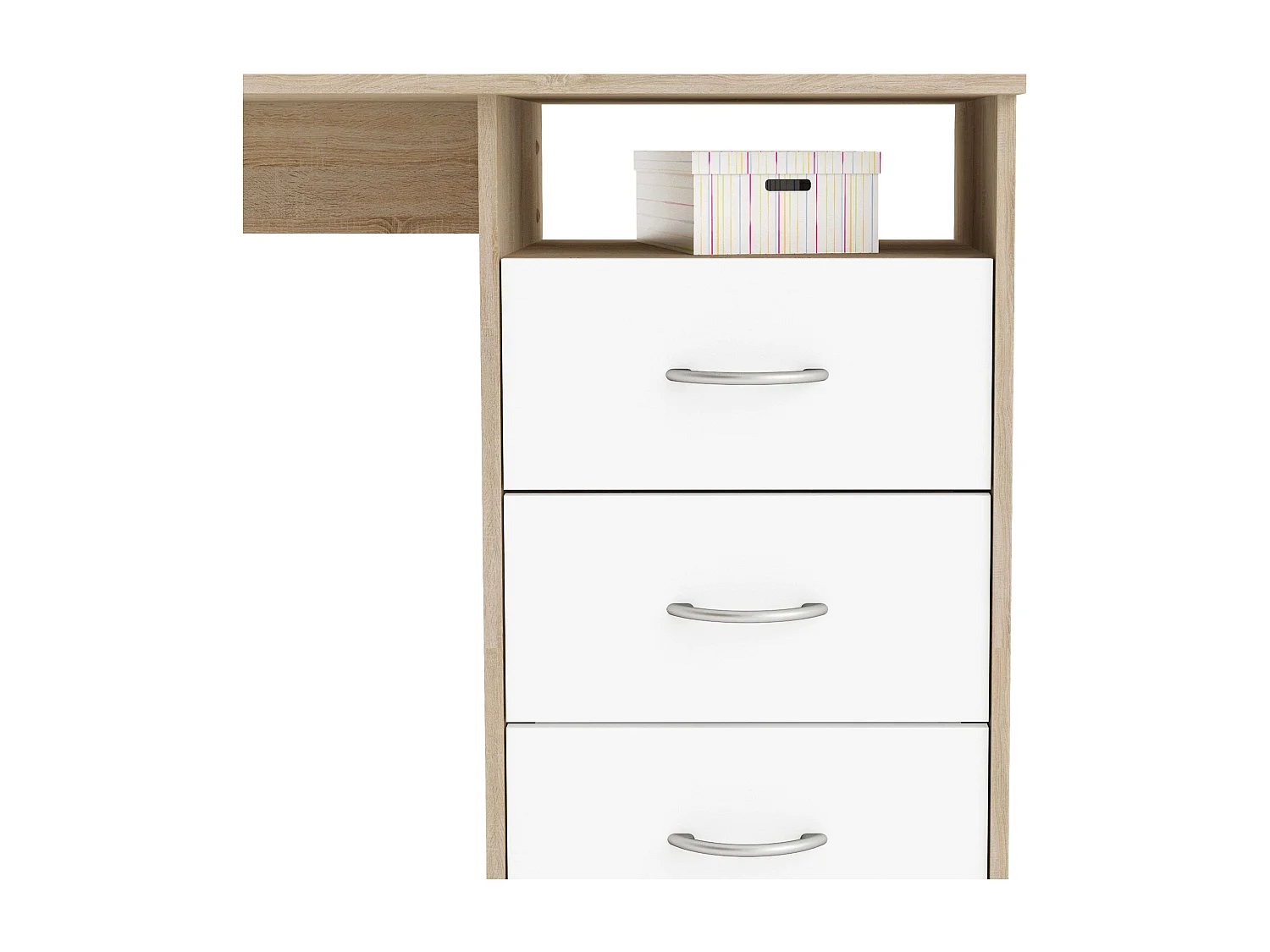 Bureau pour jeunes avec tiroirs et plateau creux en chêne/blanc 123 cm