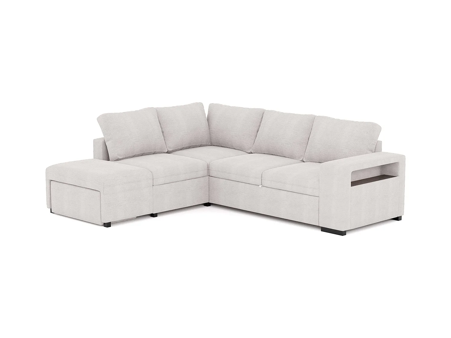 Sofá Cama Romeo Chaiselongue con Arcón, Puf y Estante Beige 249 cm
