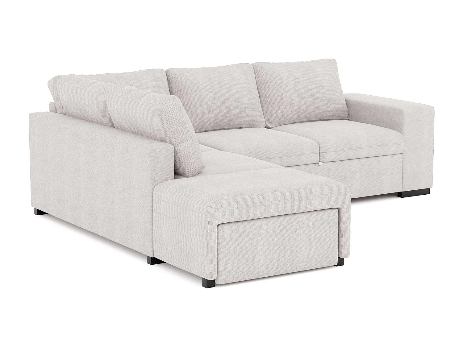 Sofá Cama Romeo Chaiselongue con Arcón, Puf y Estante Beige 249 cm