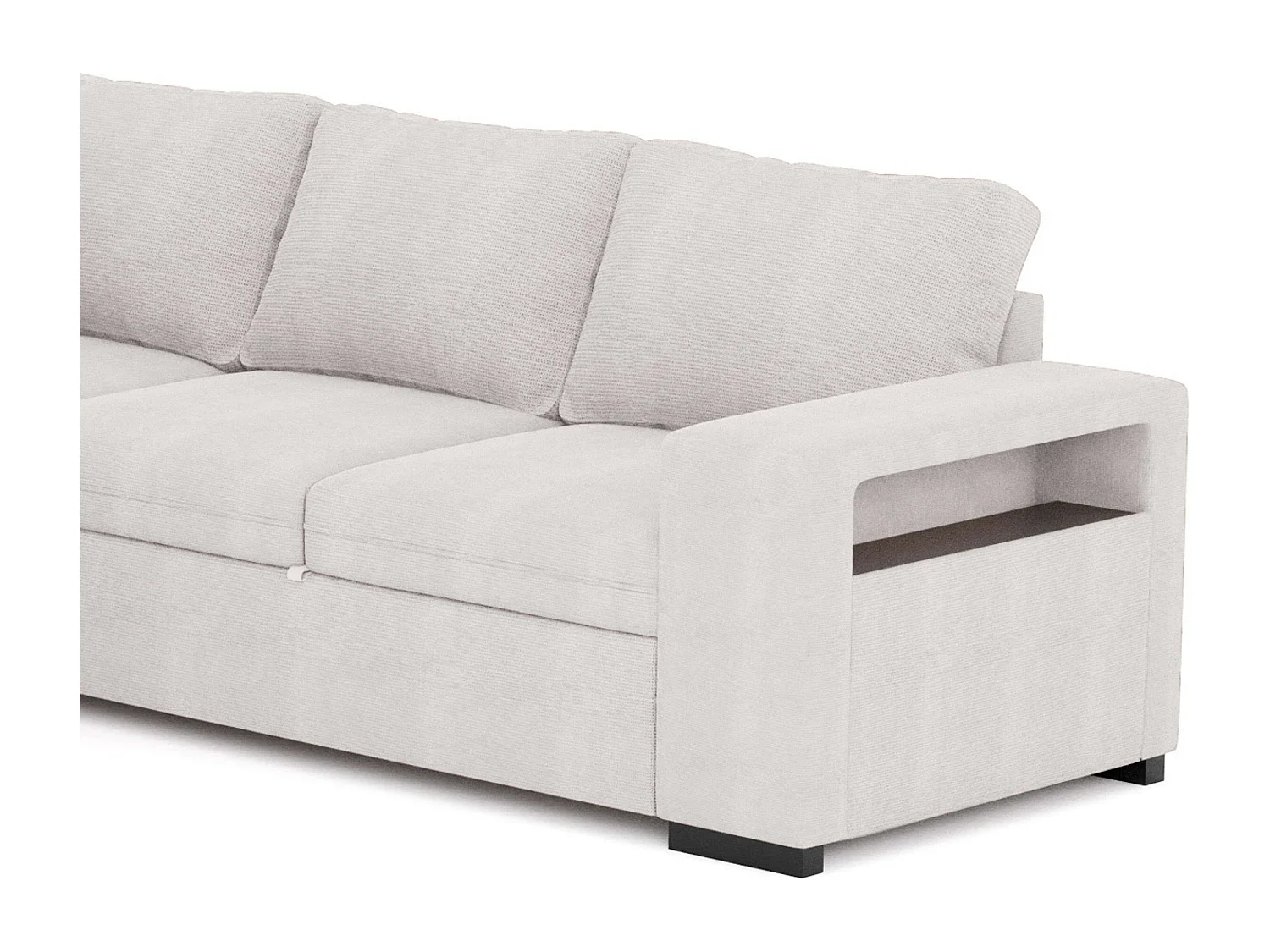 Sofá Cama Romeo Chaiselongue con Arcón, Puf y Estante Beige 249 cm