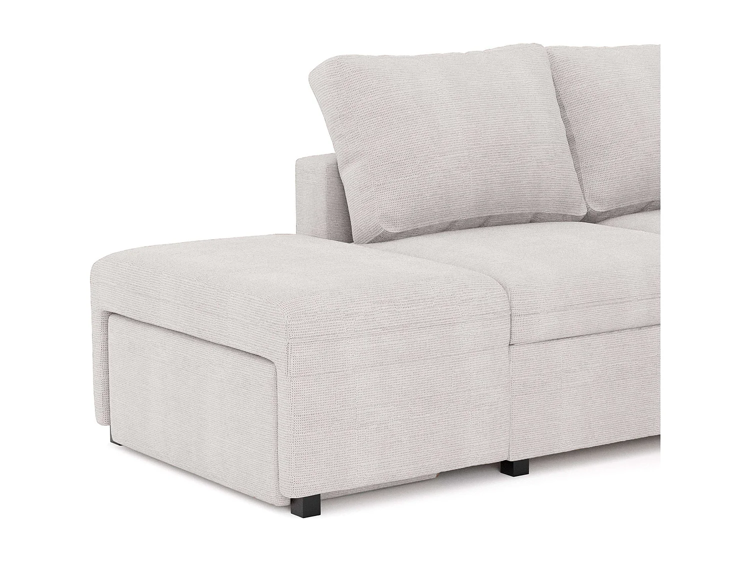 Sofá Cama Romeo Chaiselongue con Arcón, Puf y Estante Beige 249 cm