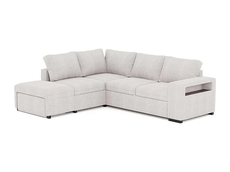 Sofá Cama Romeo Chaiselongue con Arcón, Puf y Estante Beige 249 cm