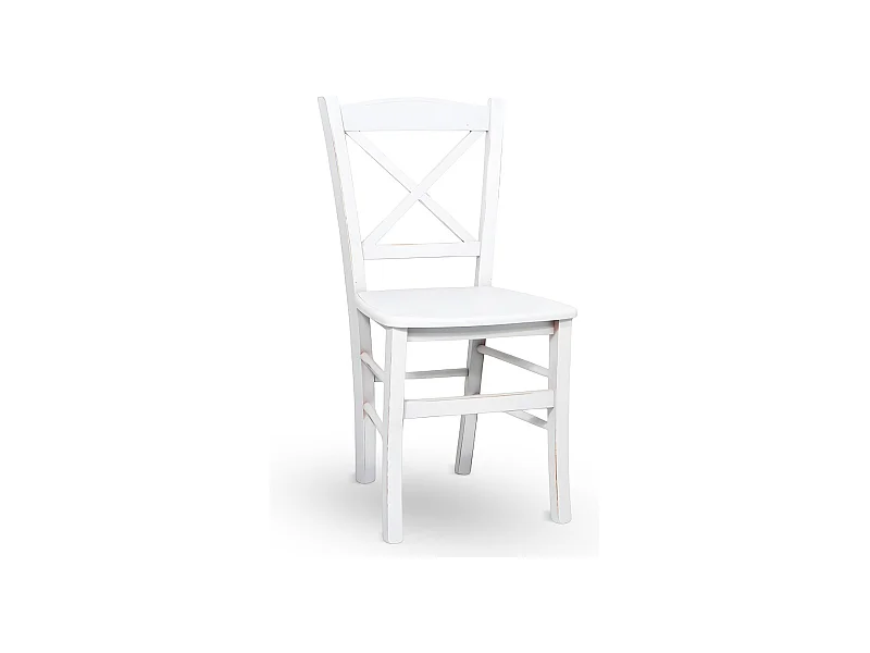 Silla de comedor Venezia Cross en madera blanca envejecida con acabado cerezo