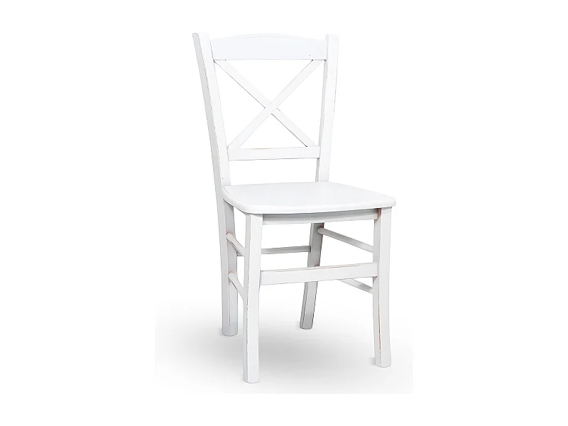 Chaise de salle à manger Venezia Cross en bois blanc vieilli avec finition cerisier