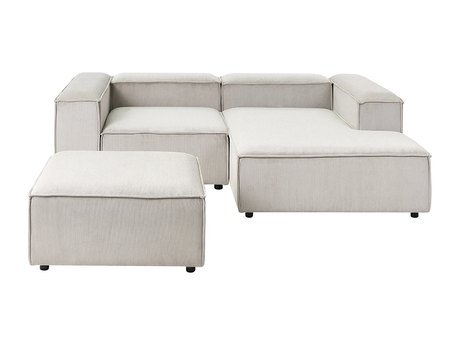 Canapé d'angle modulable 3 places ARDAL Velours côtelé Taupe avec ottoman Côté gauche