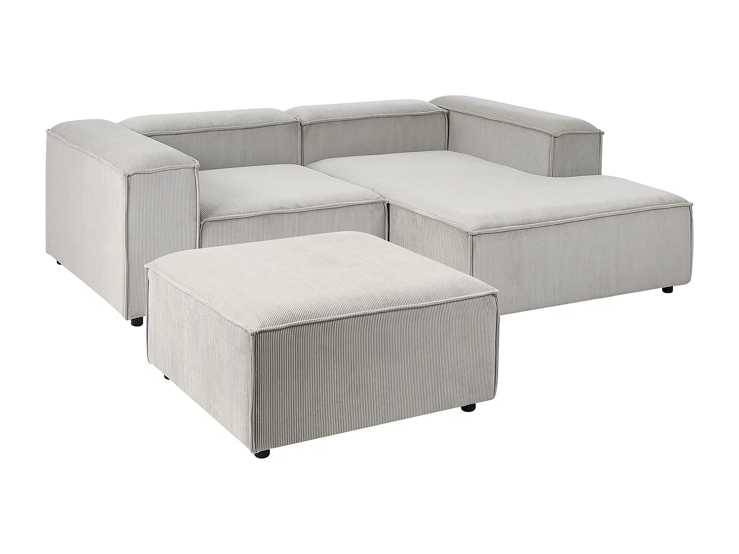 Canapé d'angle modulable 3 places ARDAL Velours côtelé Taupe avec ottoman Côté gauche
