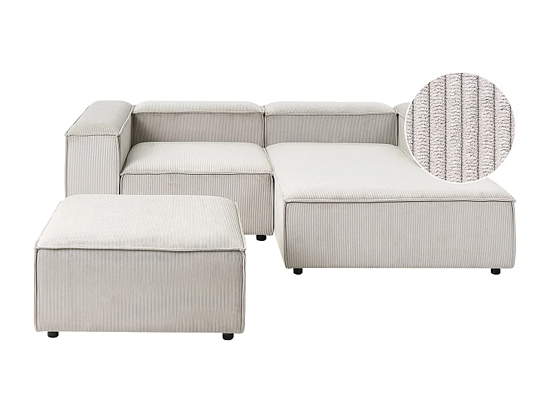 Canapé d'angle modulable 3 places ARDAL Velours côtelé Taupe Côté droite