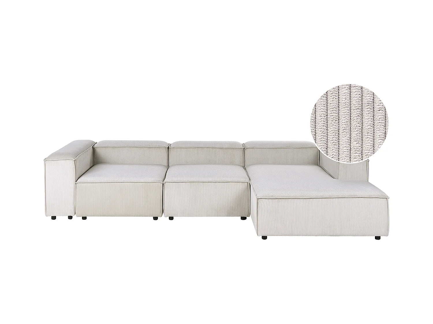 Canapé d'Angle à droite en Velours Côtelé Modulaire 4 Places Pieds Noirs Taupe Ardal