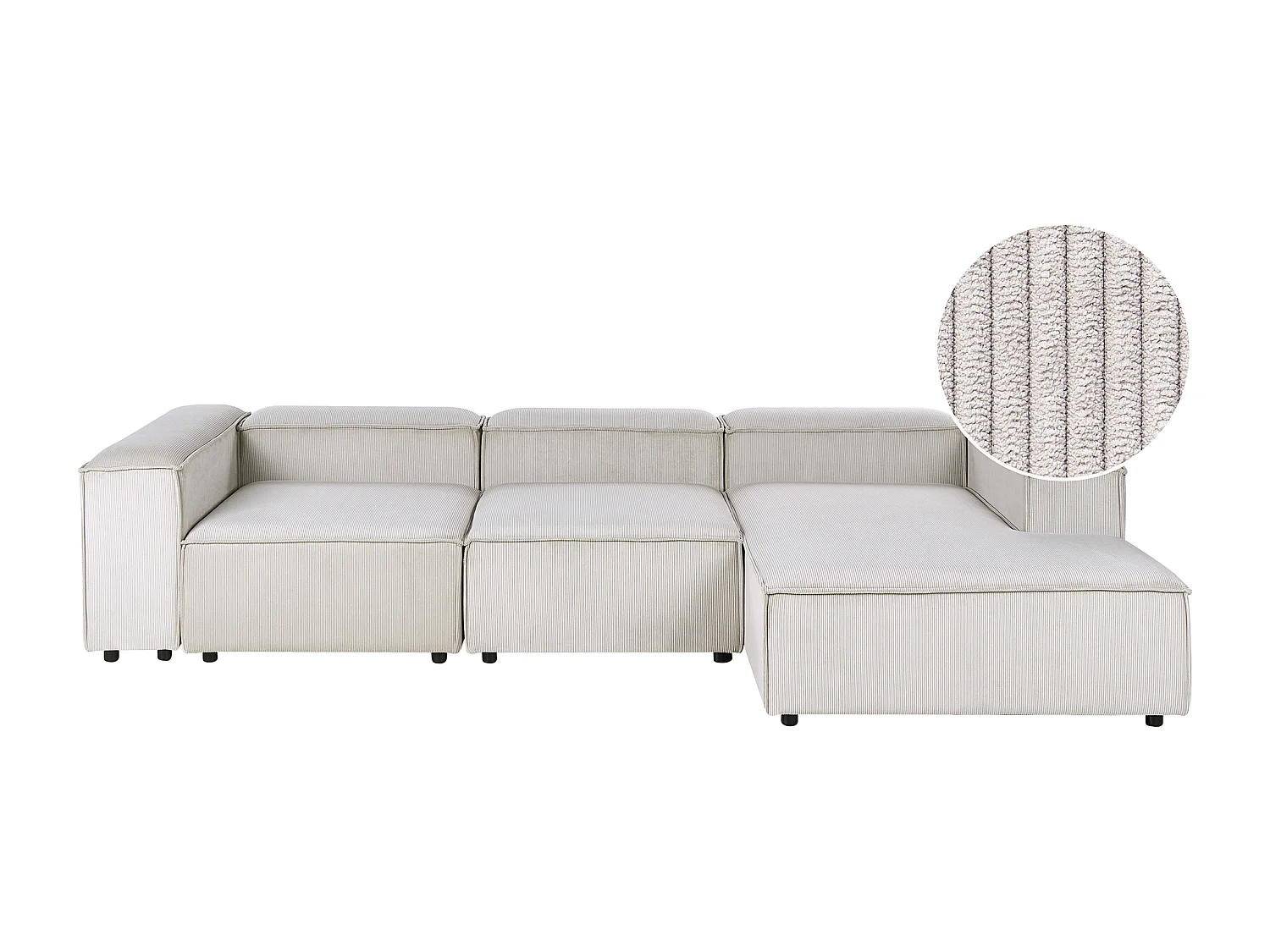 Canapé d'Angle à droite en Velours Côtelé Modulaire 4 Places Pieds Noirs Taupe Ardal