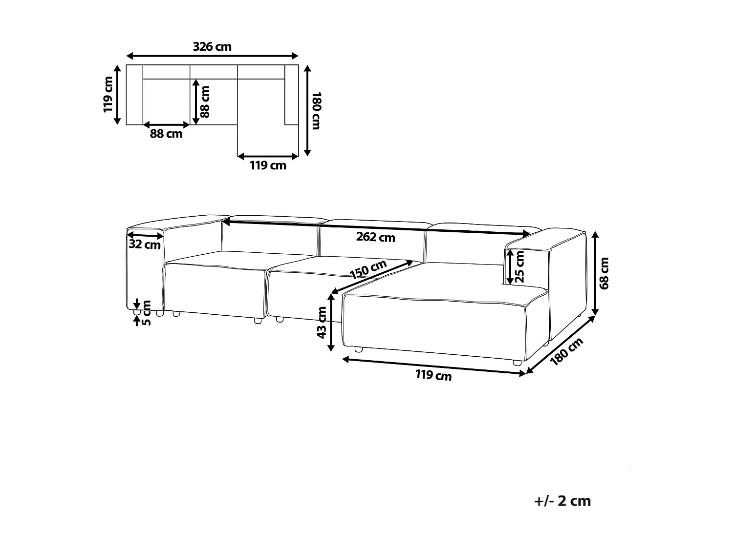 Canapé d'Angle à droite en Velours Côtelé Modulaire 4 Places Pieds Noirs Taupe Ardal