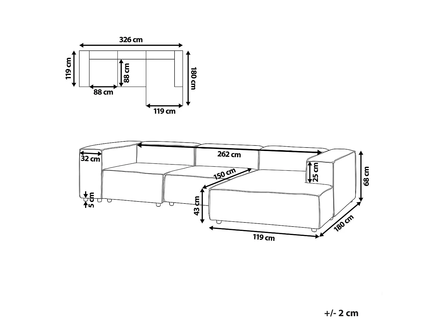 Canapé d'Angle à Gauche en Velours Côtelé Modulaire 4 Places Pieds Noirs Taupe Ardal