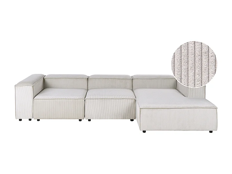 Canapé d'Angle à droite en Velours Côtelé Modulaire 4 Places Pieds Noirs Taupe Ardal