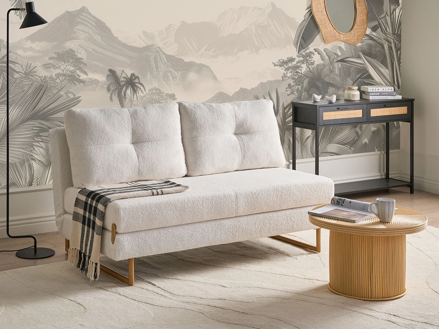 Sofa Bed 3 Seater JERSLEV Boucle Off-White
