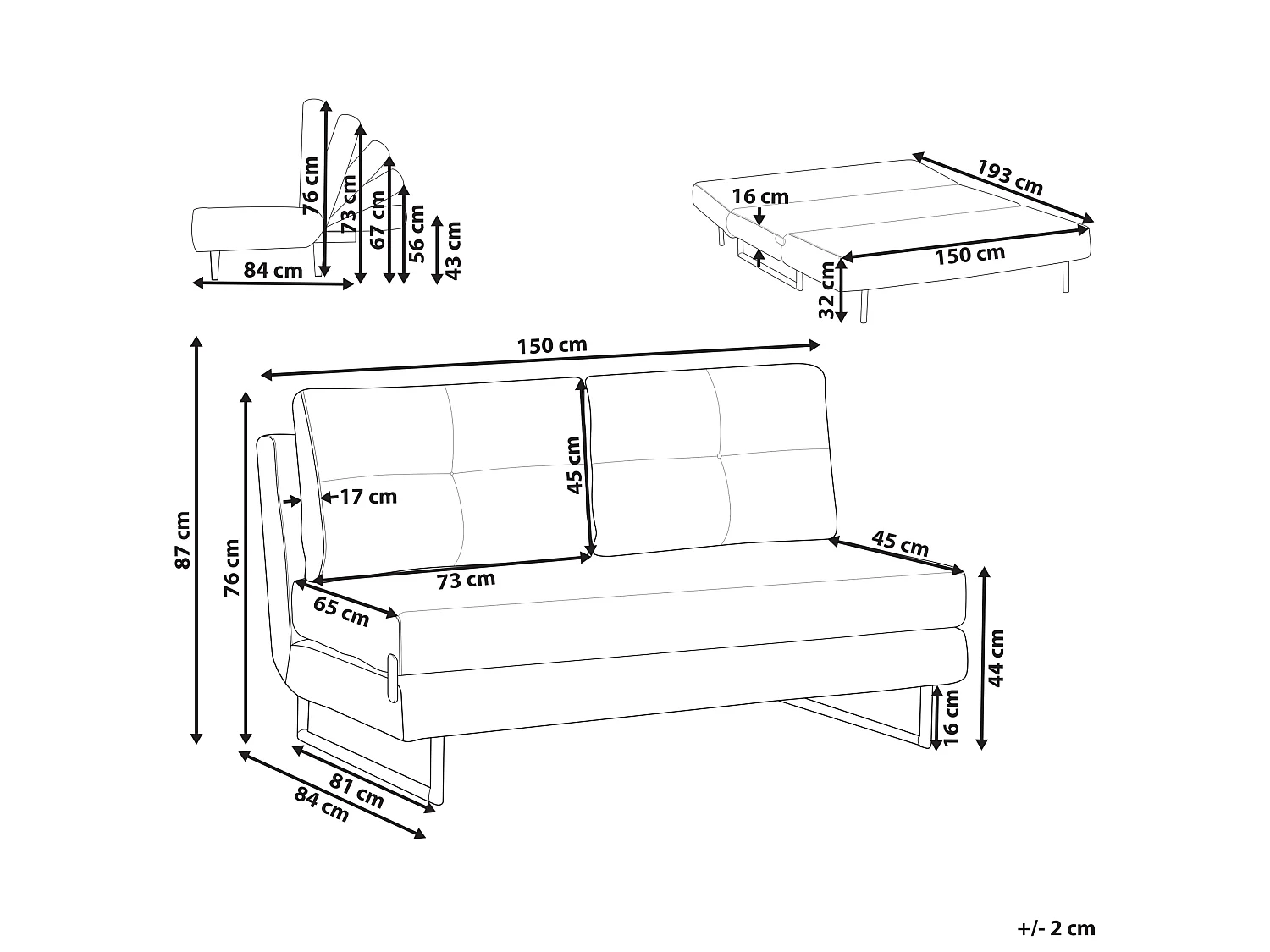 Sofa Bed 3 Seater JERSLEV Boucle Off-White