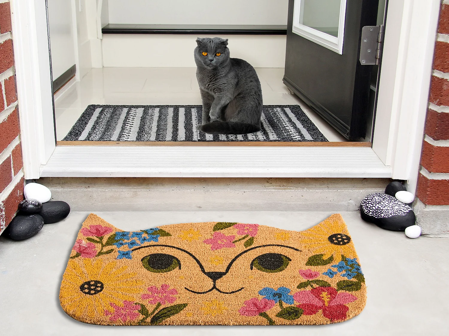 Paillasson CALIRAYA Multicolore 60 x 90 cm Chat Fibre de coco