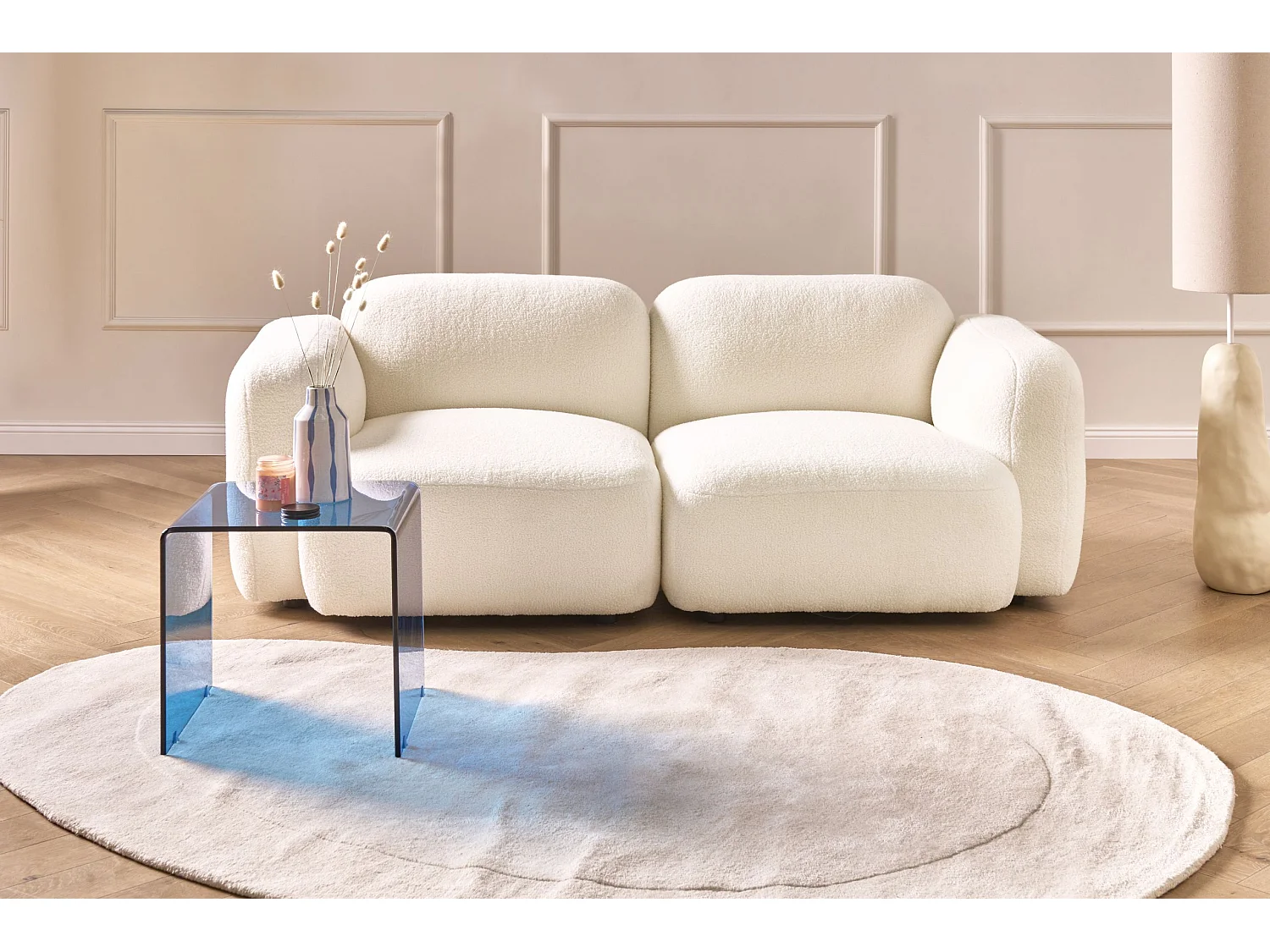 Canapé 3 places AFOSS Bouclé Blanc cassé