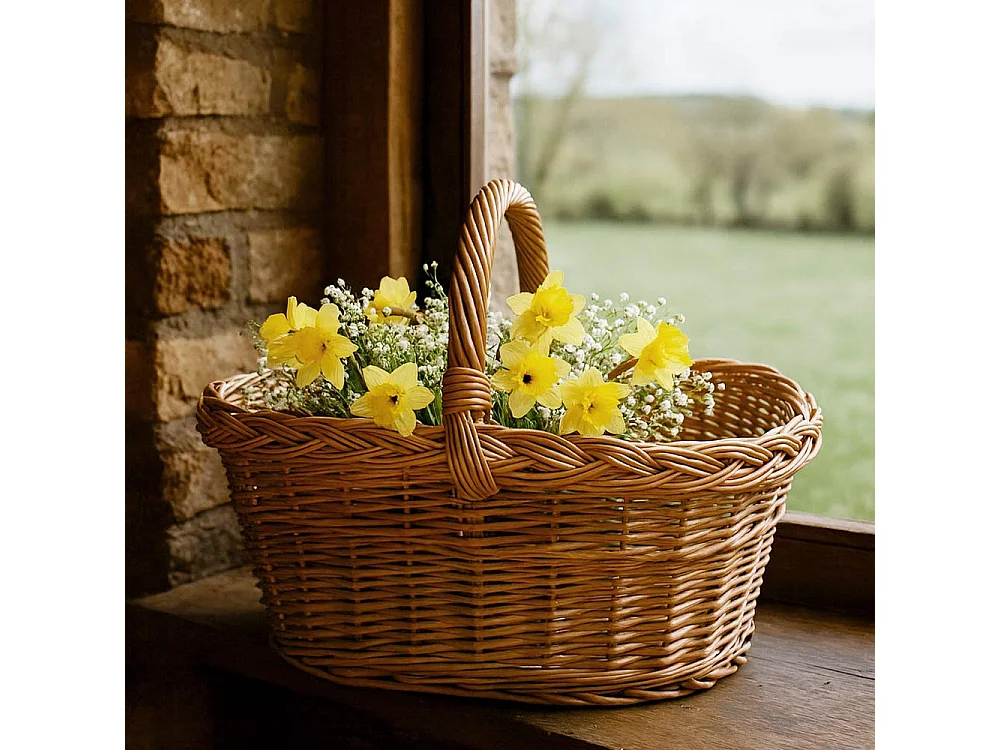 Cesta de almacenamiento de mimbre ovalada con asa tejida Laura Panaro