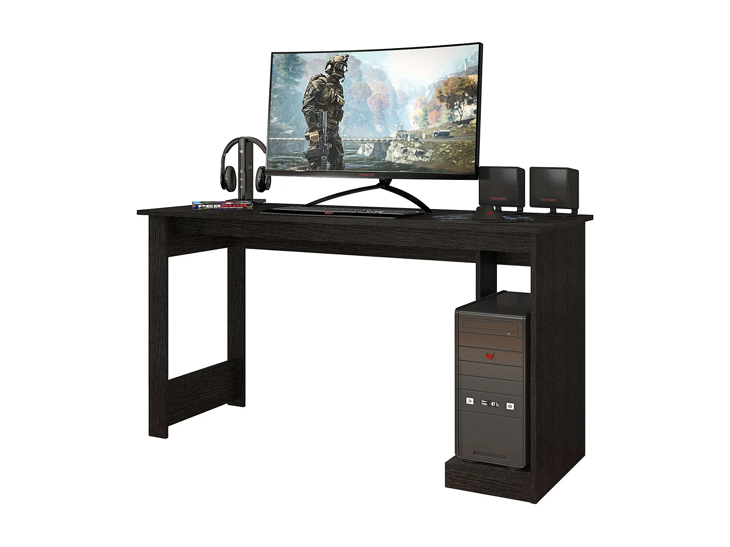 Bureau d'étude Nero noir pour gamer 136 cm