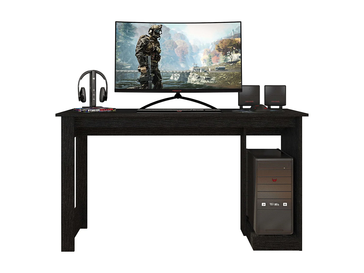 Bureau d'étude Nero noir pour gamer 136 cm