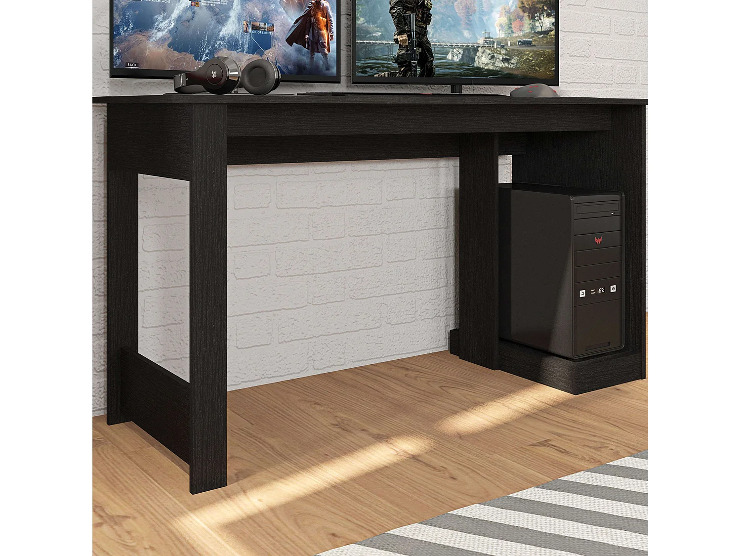Bureau d'étude Nero noir pour gamer 136 cm