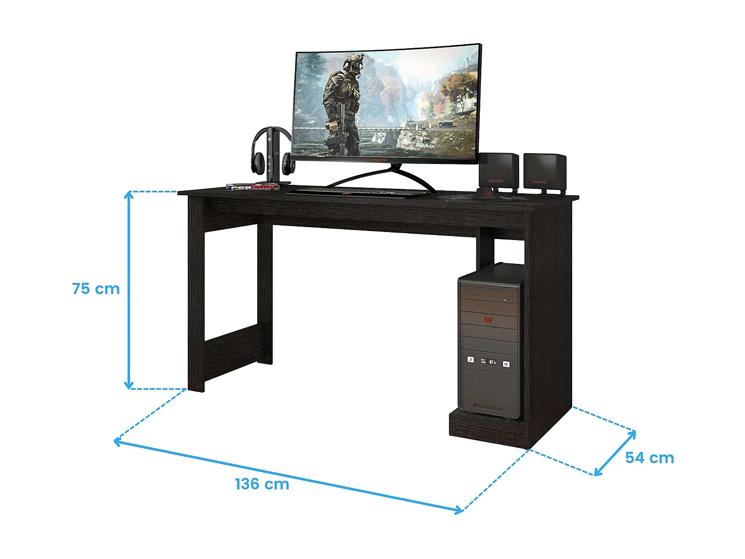 Mesa Gamer Nero Negro Estudio Oficina 136cm
