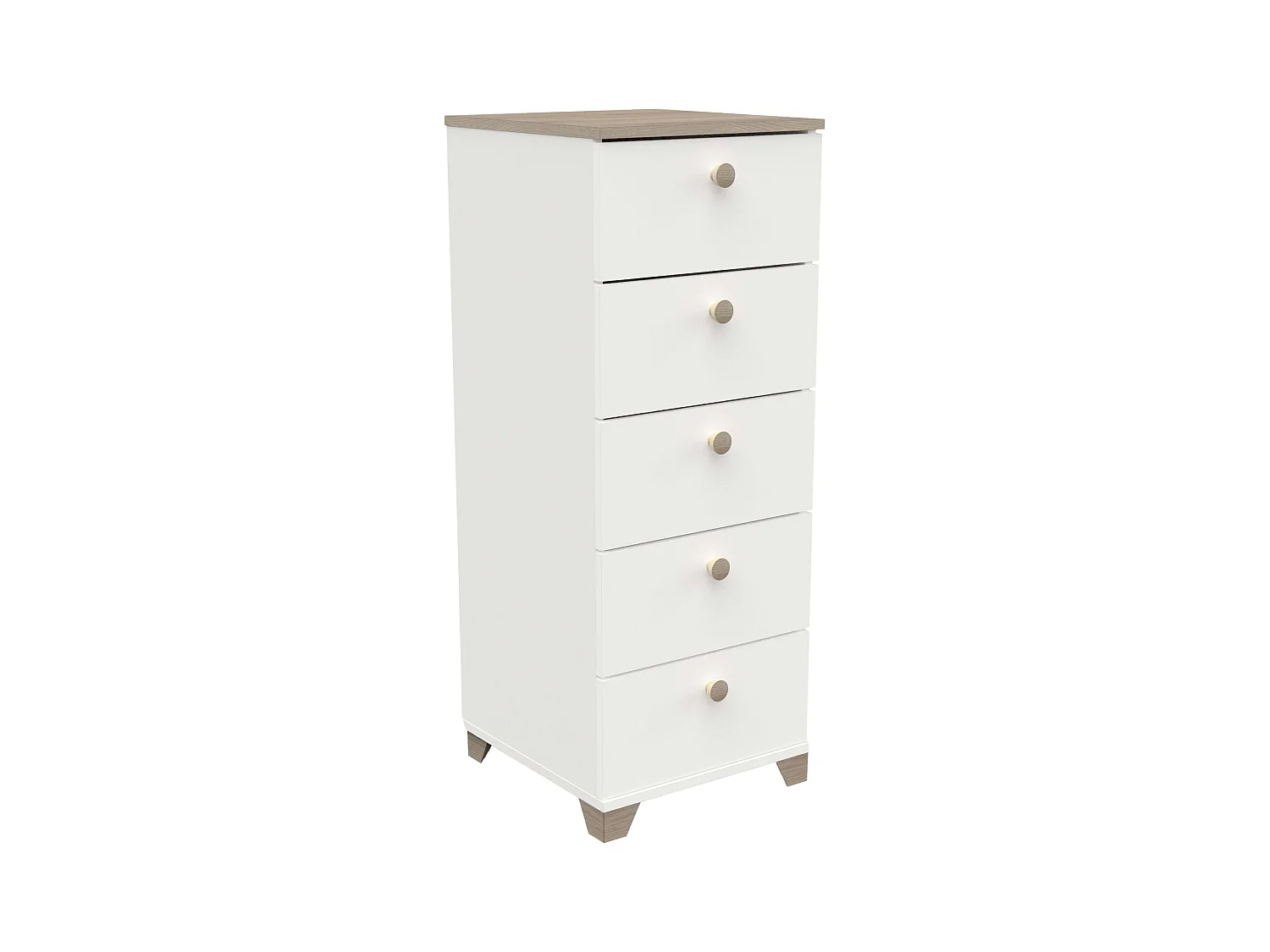 Cômoda Izzy com 5 gavetas, carvalho Kronberg, branco fosco, 40 x 105 cm