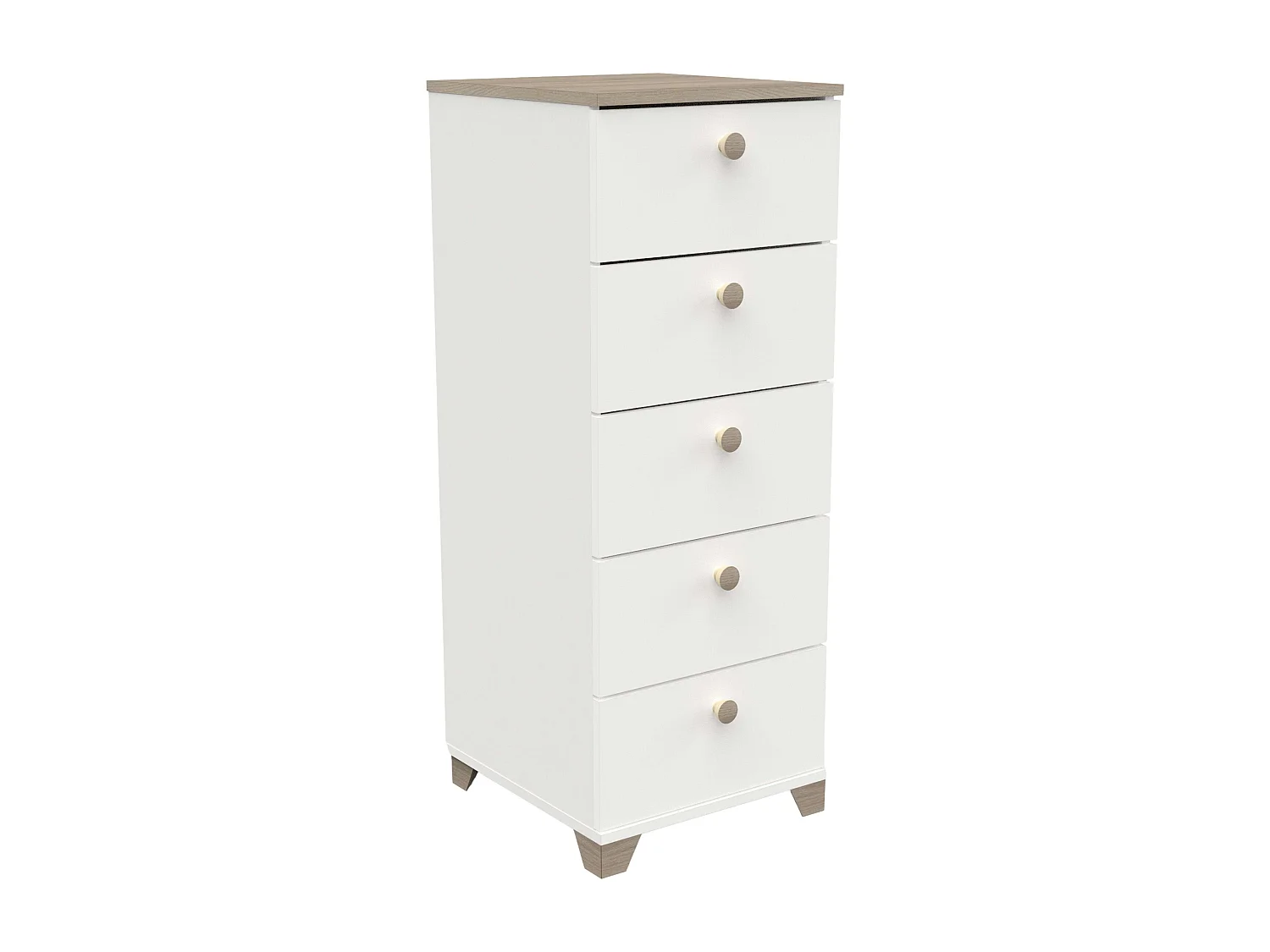 Cômoda Izzy com 5 gavetas, carvalho Kronberg, branco fosco, 40 x 105 cm