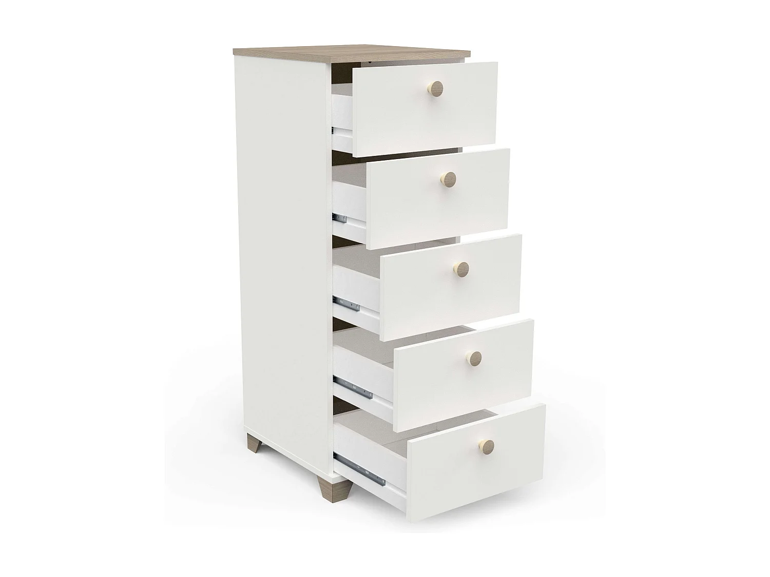 Cômoda Izzy com 5 gavetas, carvalho Kronberg, branco fosco, 40 x 105 cm