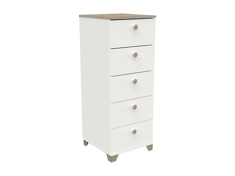 Cômoda Izzy com 5 gavetas, carvalho Kronberg, branco fosco, 40 x 105 cm
