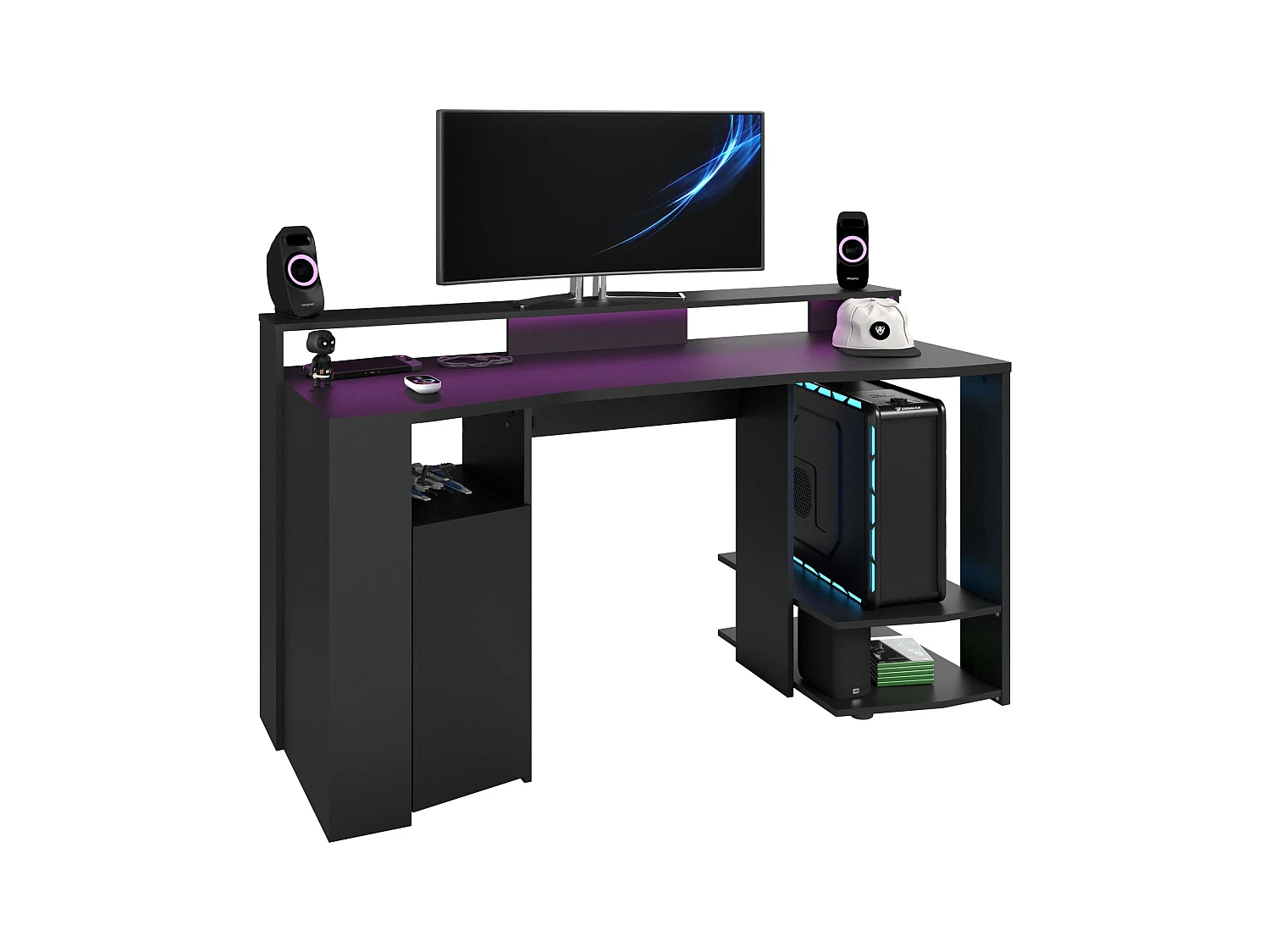 Table de jeu noire avec LED 87 x 152 x 62 cm