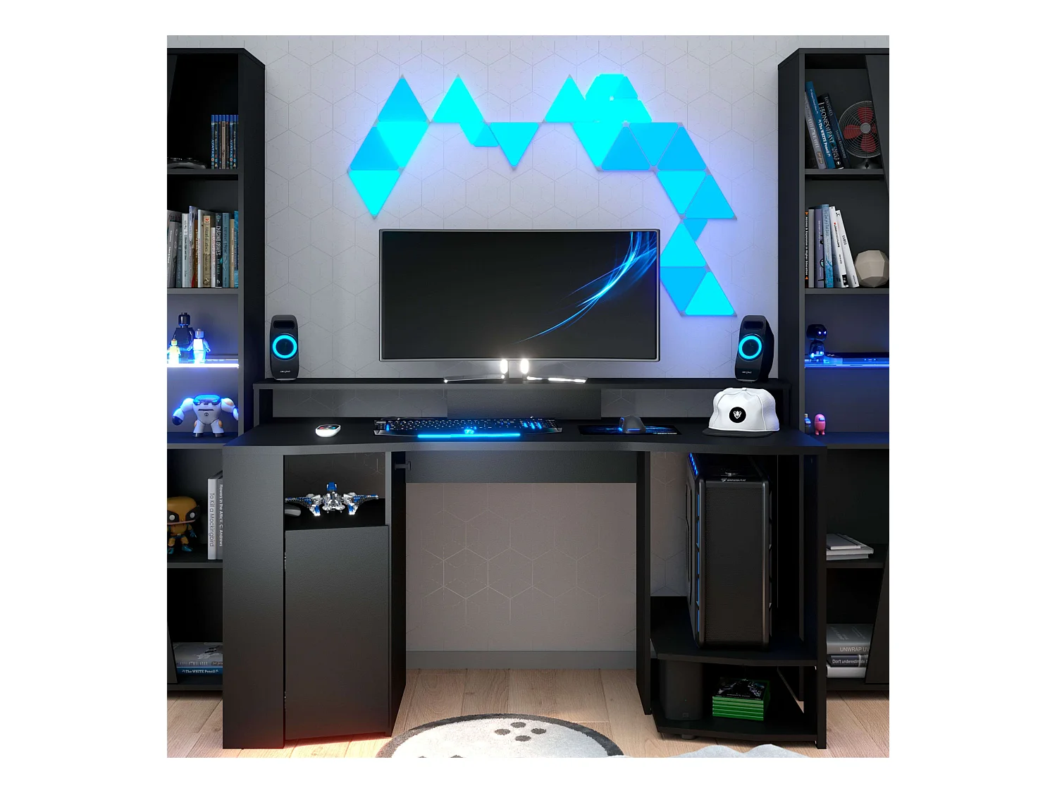 Table de jeu noire avec LED 87 x 152 x 62 cm