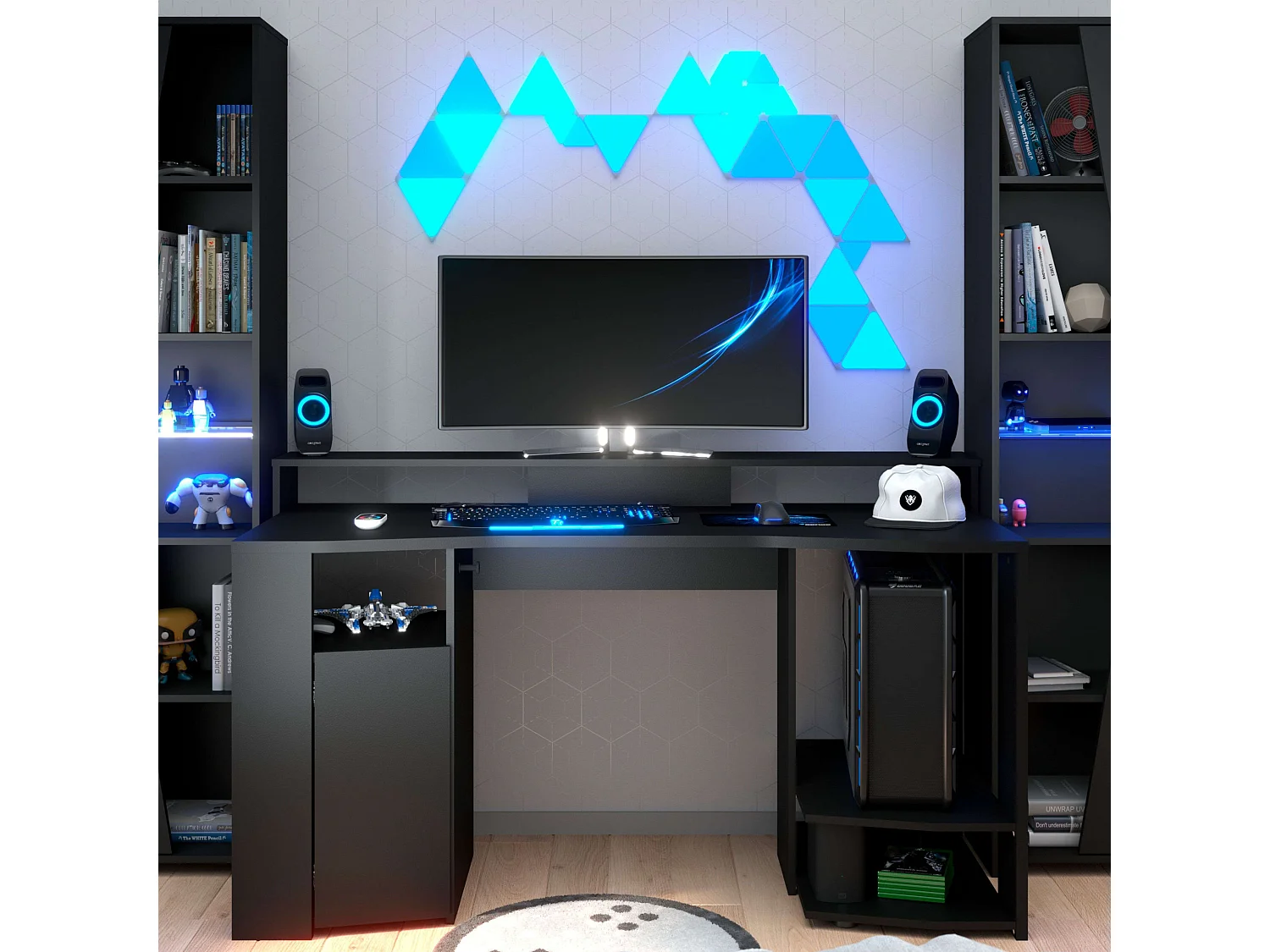 Table de jeu noire avec LED 87 x 152 x 62 cm