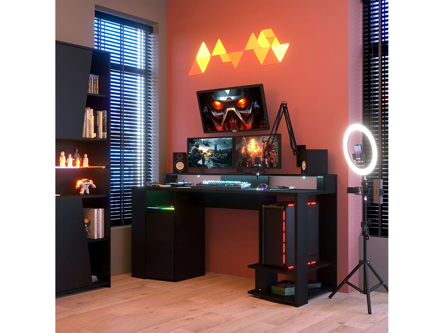 Table de jeu noire avec LED 87 x 152 x 62 cm