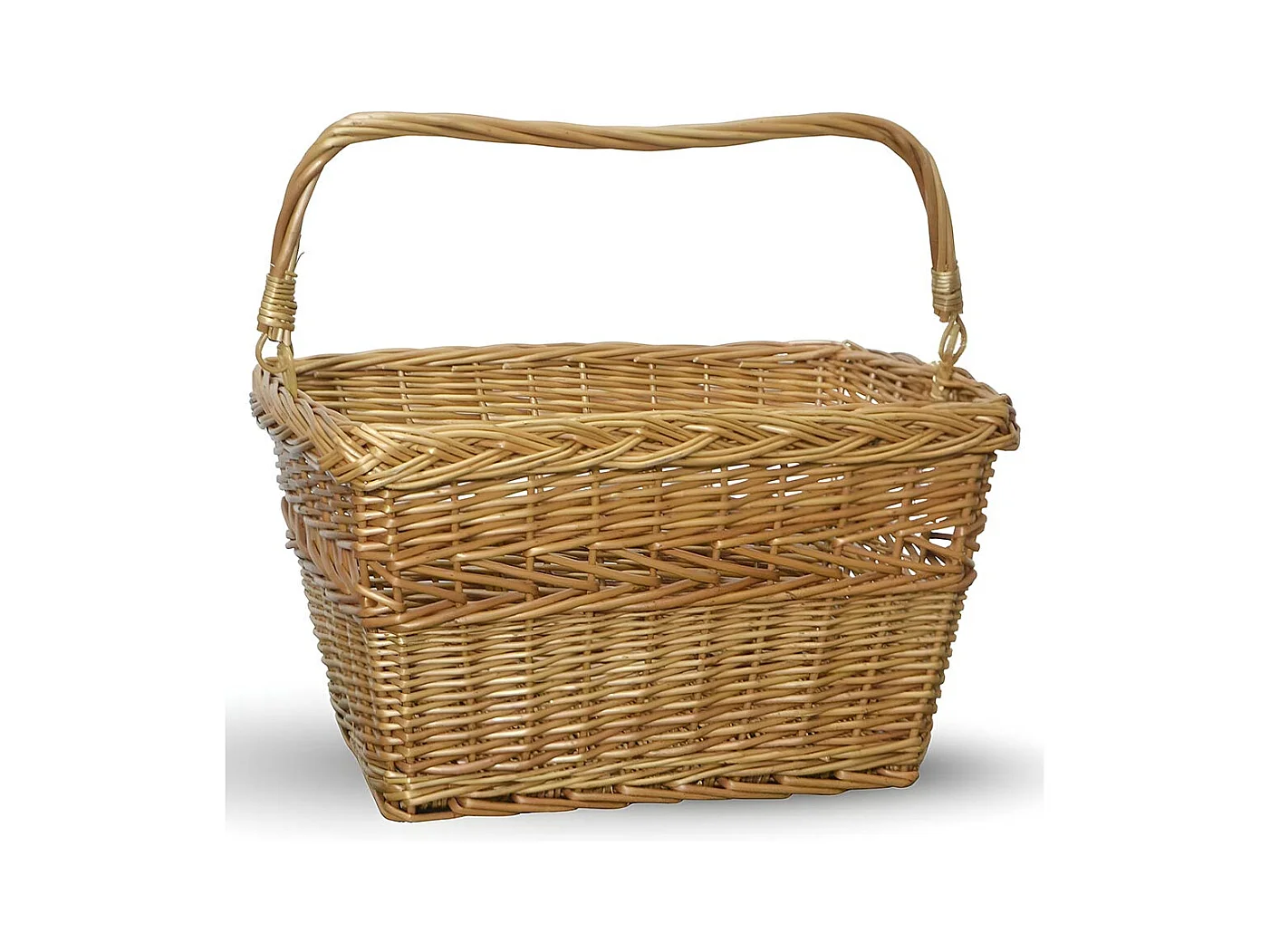Cesta rectangular de mimbre para bicicleta con asa tejida