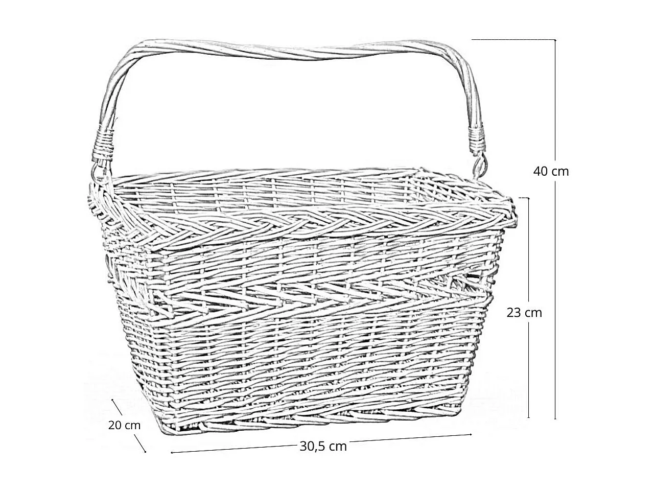 Panier à vélo rectangulaire en osier avec poignée tressée