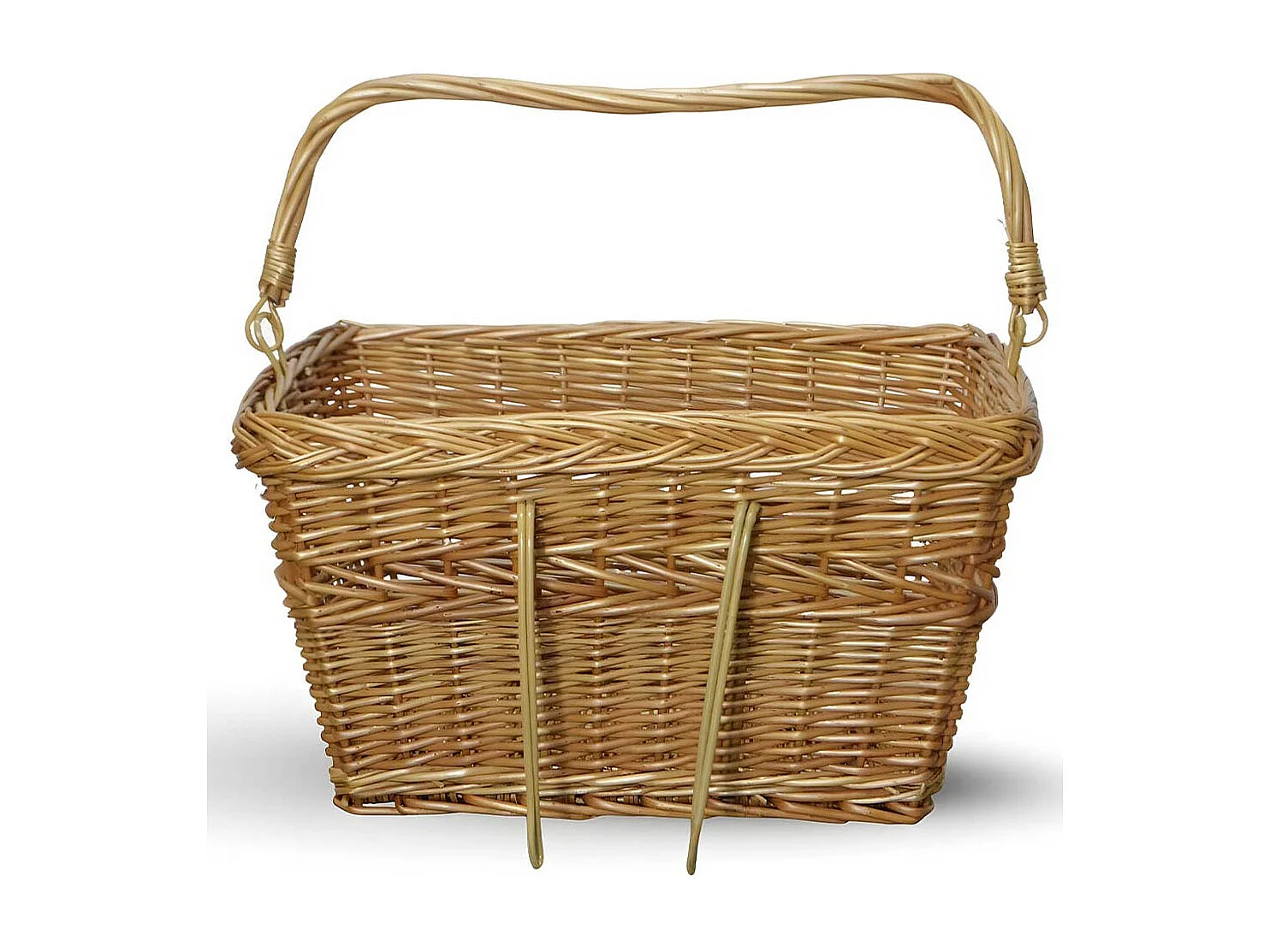 Panier à vélo rectangulaire en osier avec poignée tressée