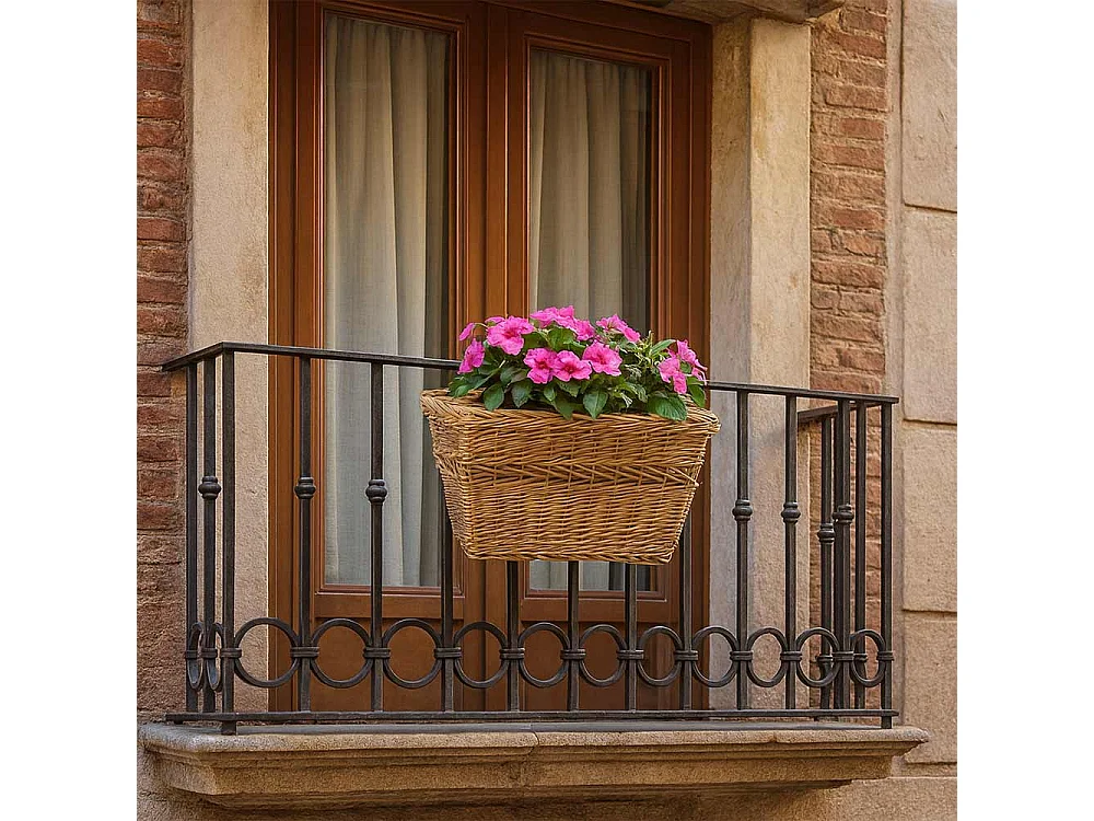 Panier à vélo rectangulaire en osier avec poignée tressée