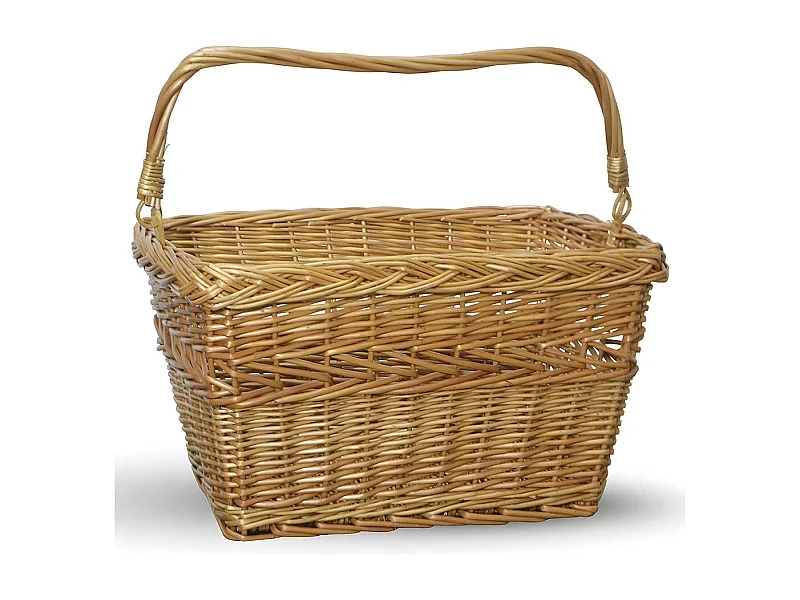 Panier à vélo rectangulaire en osier avec poignée tressée
