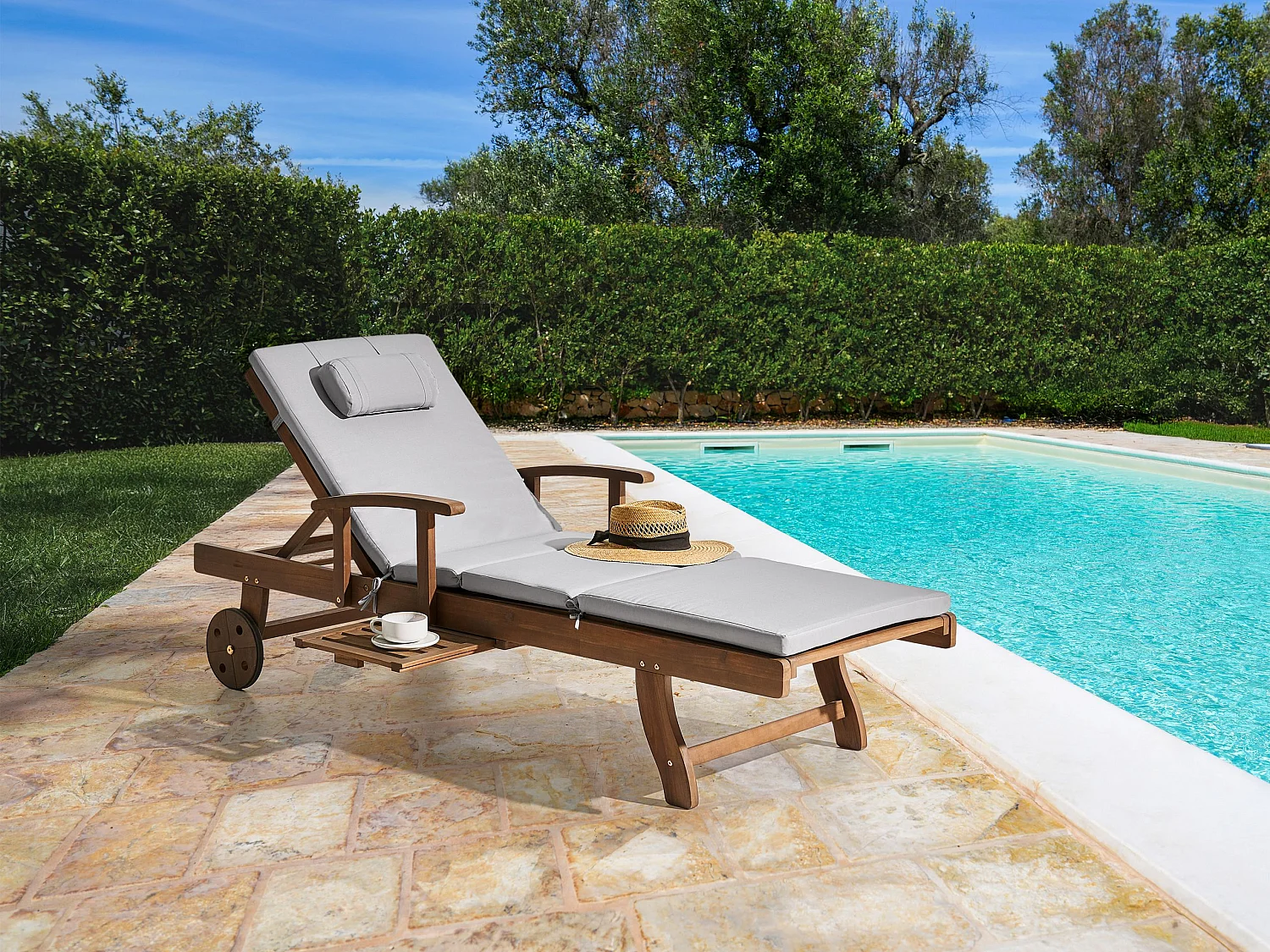 Transat avec coussin AMANTEA PREMIUM Acacia Gris clair