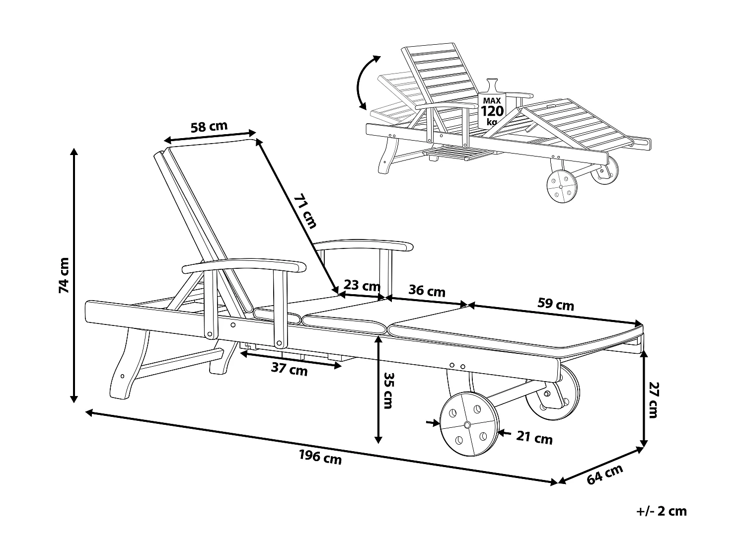 Transat avec coussin AMANTEA PREMIUM Acacia Gris clair
