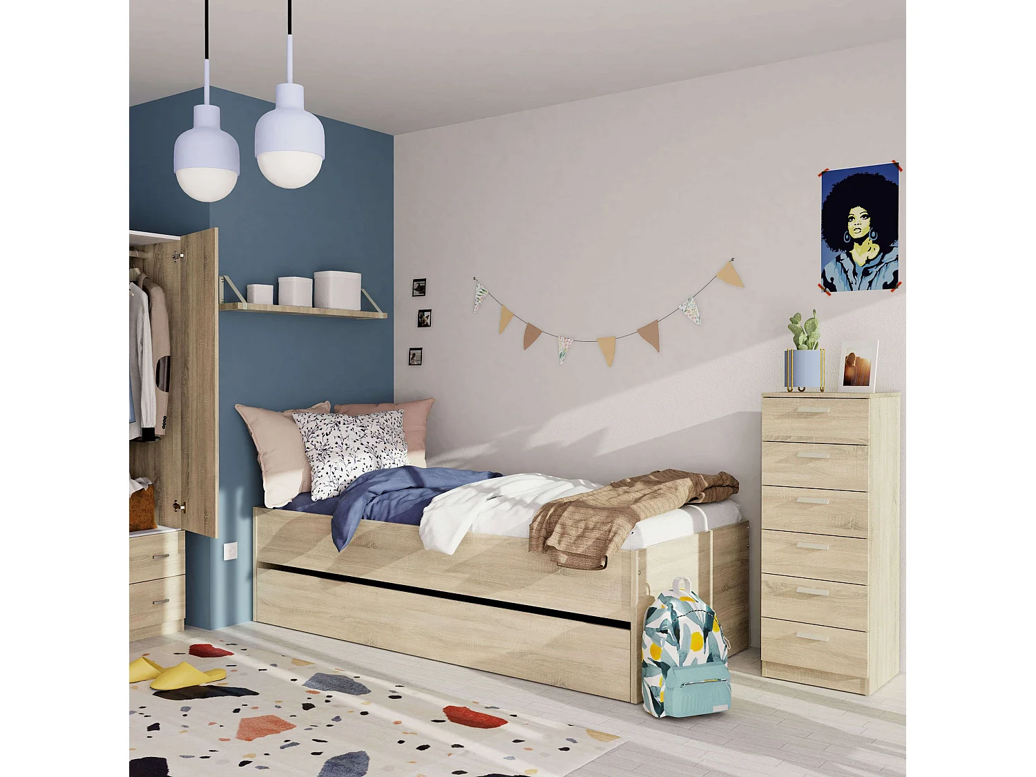 Commode 6 tiroirs Tibet Cambrian pour chambre à coucher 110 x 40 x 40 cm