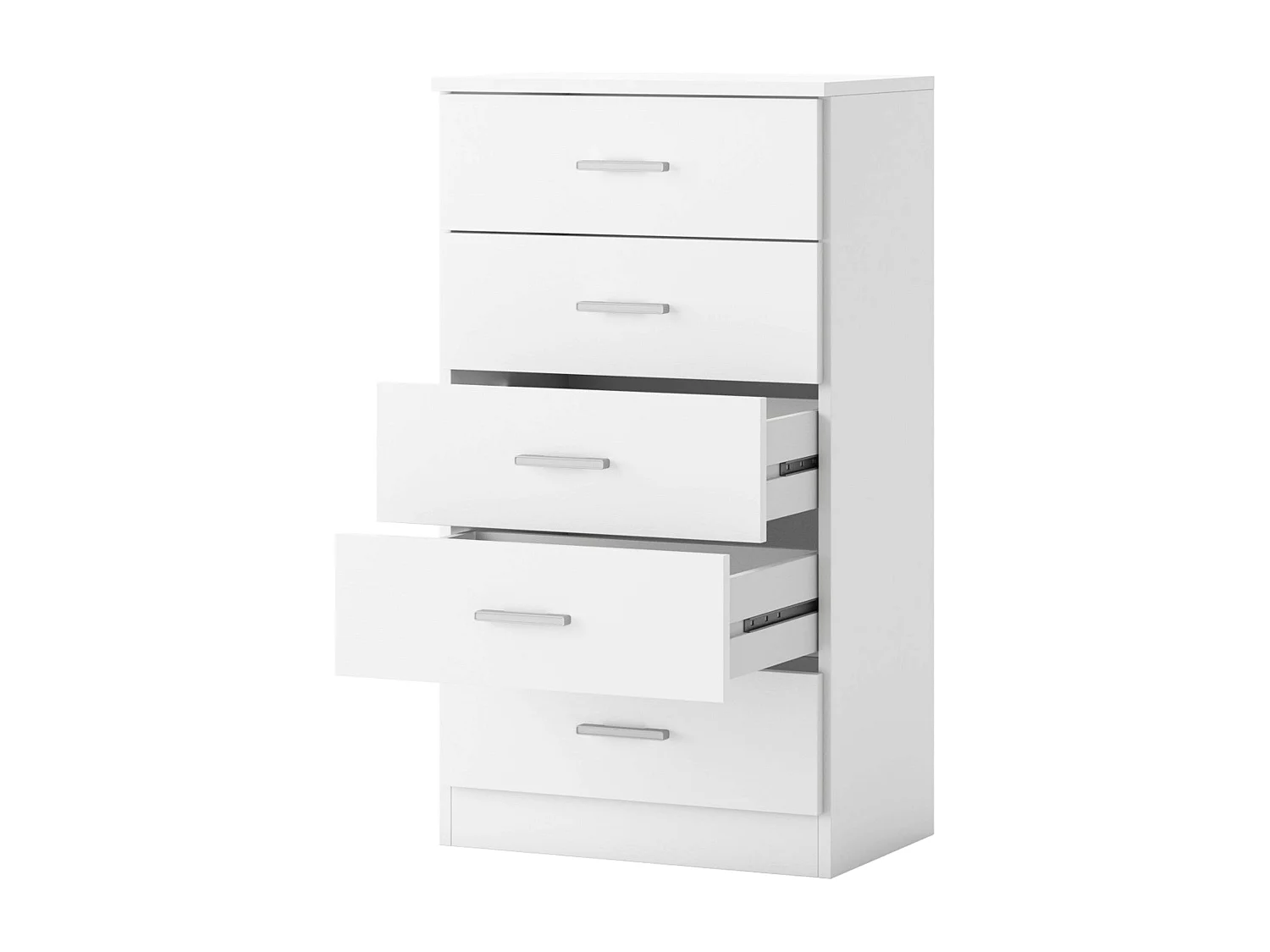Cômoda Casal 5 Gavetas, Guias Metálicas, Puxadores Branco Fosco 50x90x33 cm